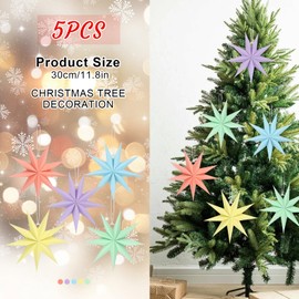 BestoFun Set of 5 Paper Stars Pastel Colours 30 cm Folding Star