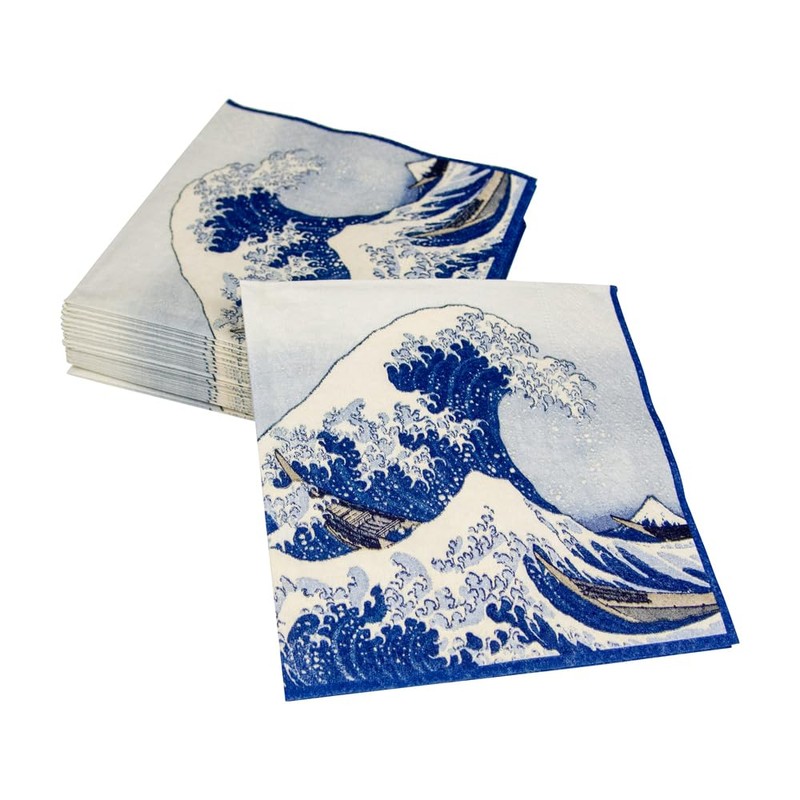 Caspari The Great Wave Paper Luncheon Napkins in Blue, Four