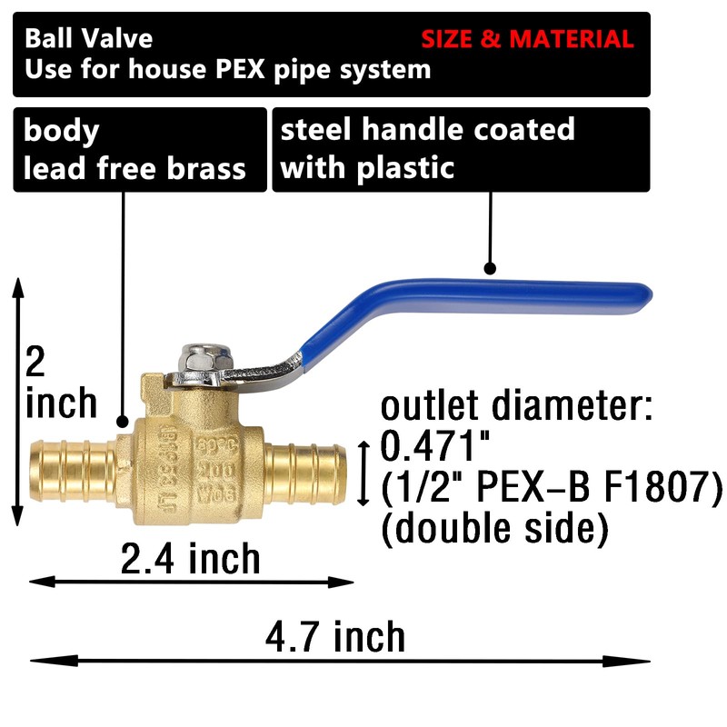 (10 Pack) Lidertik 1/2 inch PEX-B Crimp Ball Valve Shut