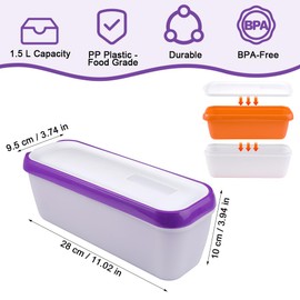 Set of 2 Ice Cream Containers for Ice Cream 1.5 L, Homemade Ice Cream Containers with Lid, BPA-Free, Shatterproof, Non-Slip, Ice Container for Homemade Ice Cream, Yogurt, Fruit Ice Cream, Milkshakes