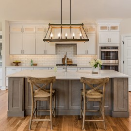 ISURAUL Kitchen Island Lighting, Farmhouse Faux Wood Smart Chandelier Light Fixture for Dining Rooms, Living Room and Foyer, App Controlled