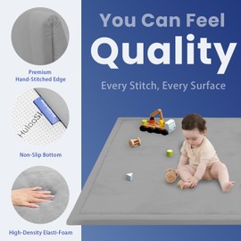 Baby Play Mat for Floor,1.3" Thick Elasti-Foam 74×50 Playpen Mat for Toddlers Infant Kids,Water-Repellent Soft Coral Velvet for Tummy Time, Non-Slip Backing for Crawling,Tatami Style(Light Grey)