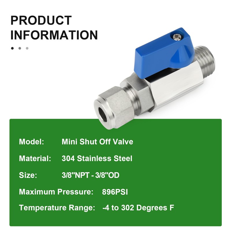 TAISHER 2PCS 304 Stainless Steel Compression Mini Ball Valve Shut
