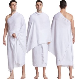 ZyIqQ Muslim Men's Pilgrimage Clothing, 2Pcs Soft Skin-Friendly Washable Men's Muslim Pilgrimage Towel Ihram Prayer Clothes for Adult Youth Islamic Believers
