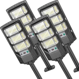 Solar Lights Outdoor Waterproof, 6500K Solar Street Lights Outdoor, LED Solar Flood Lights Dusk to Dawn with Motion Sensor and Remote, Solar Security Lights for Parking Lot, Yard (4 Pack)