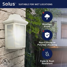 Solus WM-230FMF-WH-S Outdoor Wall Mount Security Lighting Fixture, Includes Photocell and Motion Sensor, 8.25" x 8.25" x 12.25", White