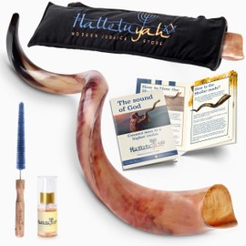HalleluYAH Original Kosher Fully-Polished Kudu Shofar From Israel | Easy Blowing with Deep Sound | Include Velvet Bag, Clean Brush and Shofar Guide