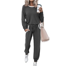 MASCOMODA 2025 Lounge Sets for Women Fall 2 Piece Outfits Tracksuit Jogger Set Long Sleeve Tops and Long Pants with Pockets(Dark Grey,X-Large)