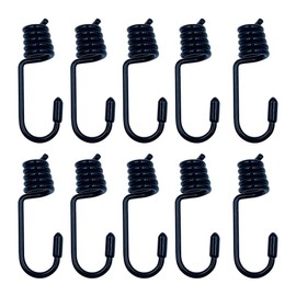 ONEBO 10 Pcs Carbon Steel Bungee Hooks,Shock Cord Hook,Spiral end elastic rope,for Tarpaulins, Pavilions, PVC Banners, Camping Covers(8mm,Black)