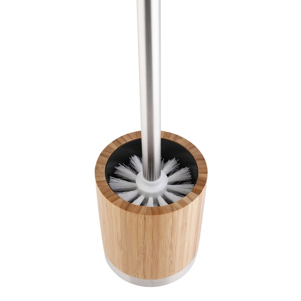 axentia Bonja Freestanding Toilet Brush Holder, Stainless Steel Toilet Brush and Bamboo Holder Set, Cleaning Brush Bathroom Set, Removable Head and Inner Container, Holder Diameter approx. 9.5 cm, Brown