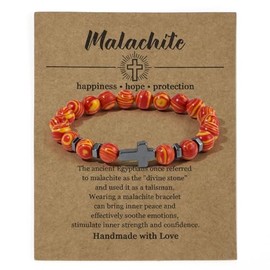 Pingyongchang Natural Stone Christian Cross Gifts for Women Men Healing Crystal Turquoise Bracelet Faith Easter Catholic Religious Stretch Bracelets Stress Relief Anxiety Yoga Bracelet For Teens, 0.5,