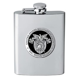 Heritage Pewter US Military Academy West Point Crest Flask | 8 Ounce Liquor Flask Container - Stainless Steel | Intricately Crafted Metal Pewter Alma Mater Inlay