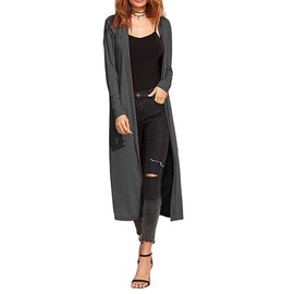Re Tech UK Ladies Womens Maxi Plus Size Long Cardigans for Women UK Collared Top Long Full Sleeve Floaty Women's Cardigans Coatigans Sizes 8-26 (Charcoal - XL)