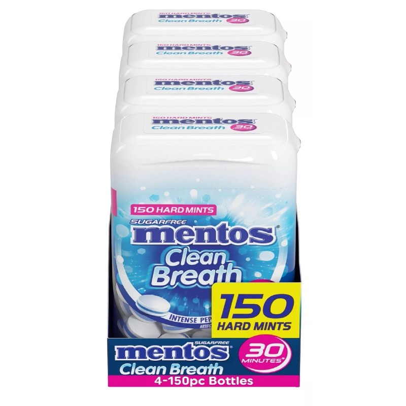 Mentos Clean Breath Sugarfree Hard Mint, 150Pc, Intense Peppermint (Pack