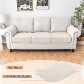 NAISI Waterproof Couch Cushion Covers Thick Velvet Fabric Washable Sofa Slipcovers 3 Pieces Individual Sectional Couch Covers with Elastic Bottom(3 Pcs for 3-Seat or Backrest,Ivory White)