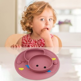 Qshare Toddler Plate, Portable Baby Plates for Toddlers and Kids, BPA-Free Strong Suction Plates for Toddlers, Dishwasher & Microwave Safe Silicone Placemat 9x6x1.4 inch