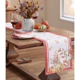 Home Bargains Plus Orange Provence Heritage Pumpkin Thanksgiving Table Runner, French Country Multicolored Pumpkin Harvest Stain Resistant Easy Care 70 in Long Table Runner