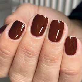 Brown Press on Nails Short Square Fake Nails Pure Acrylic Nails Solid Color Nail Tips Fall Short False Nails Full Cover Glue on Nail Autumn Stick on Nail for Women Girls DIY Manicure Decorations
