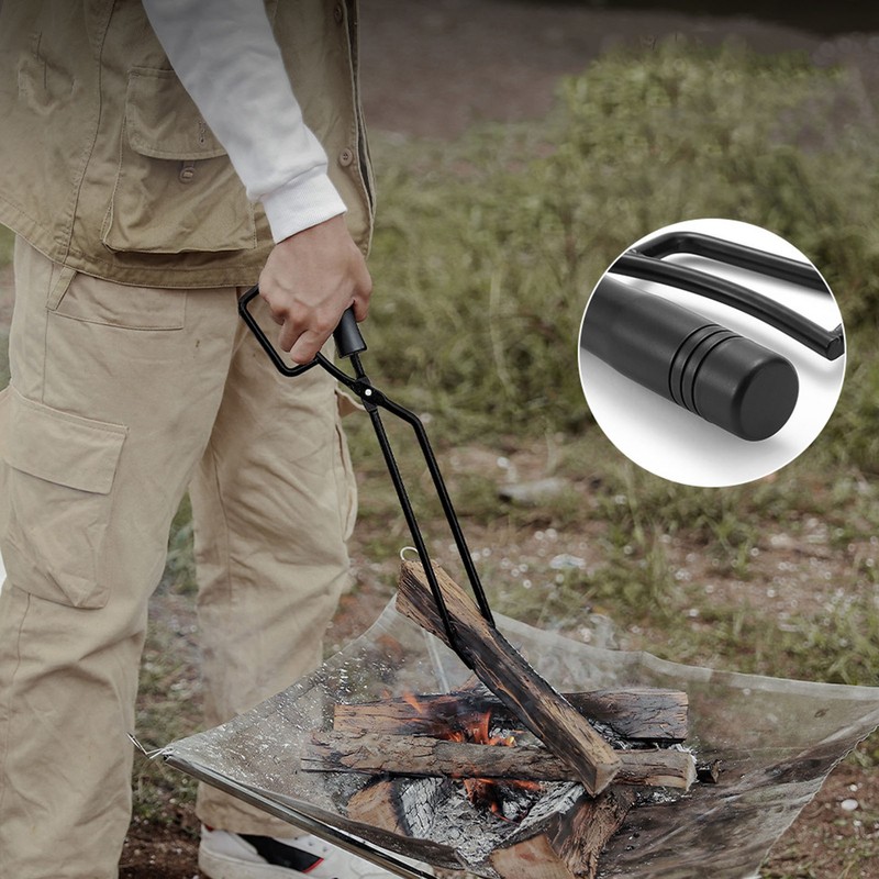 Fire Tong Insulated Wooden Handle Enhanced Grip Log Grabber Firewood