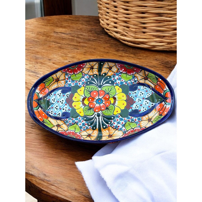 Large Talavera Oval Platter – 17.5” x 10” Hand-Painted Ceramic