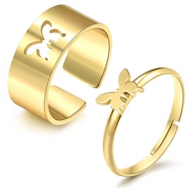 2 PCS Butterfly Rings for Couples Matching Friendship Butterfly Ring Promise Couple Ring Set (Gold Butterfly Ring)