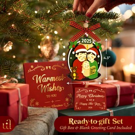 Woodamore Family of 3 Christmas Ornaments 2025 - Our First Christmas As A Family of Three Ornament 2025, Unique Baby 1st Xmas Ornaments, New Parents Gifts for Mom Dad Xmas Tree Decorations