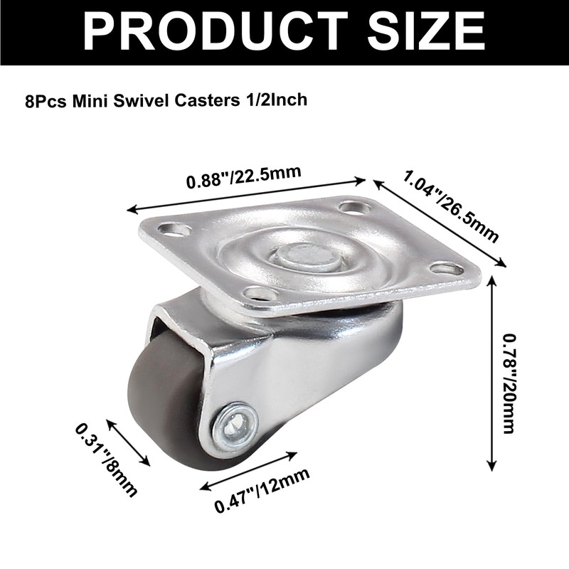 Murtenze Mini Swivel Caster Wheels - 8PCS, 1/2 inch Diameter,