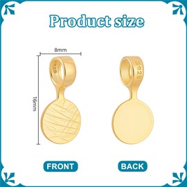 PH PandaHall 4pcs Pendant Bails 925 Sterling Silver Glue on Bails Pendants Real 18K Gold Plated, 16x8mm Flat Pad Bail Charms for Necklace Jewellery Making Crafts Supplies