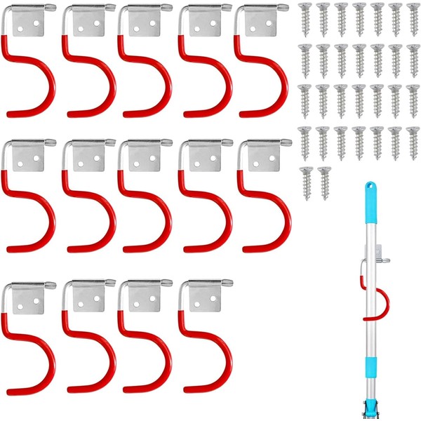 STOUCLA Pack of 15 Tool Holders, Red Hooks, Broom Holder,