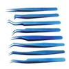 8pcs Eyelash Tweezers Stainless Steel Fine Tip Ergonomic Blue Titanium