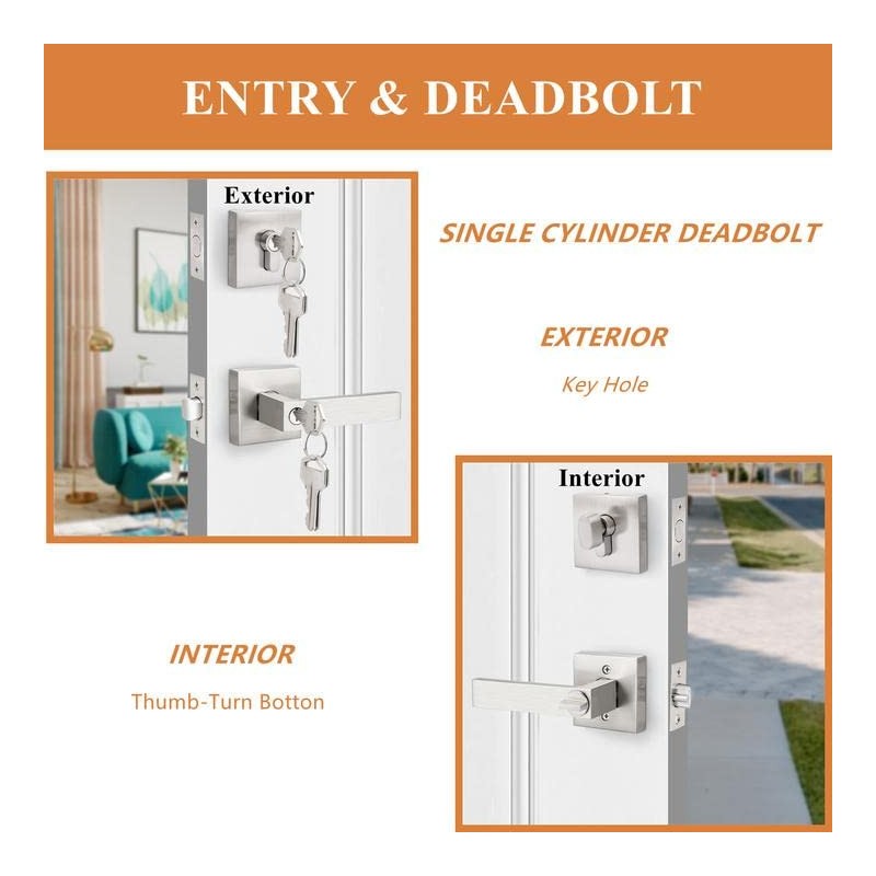Probrico Square Entry Levers and Single Cylinder Deadbolts Combo Pack,