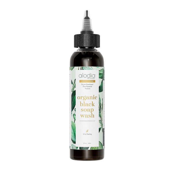 ALODIA Nourish & Heal Raw Organic Black Soap for Dry Scalp & Gentle Hair - Lavender & Spearmint Infused African Liquid Black Soap Wash - Gently Remove Buildup on Scalp & Strands - 8 oz