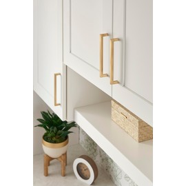 Elements 625-128 Stanton 5-1/16" (128 mm) Center to Center Sleek Square Cabinet Handle/Drawer Pull with Mounting Hardware - Satin Bronze