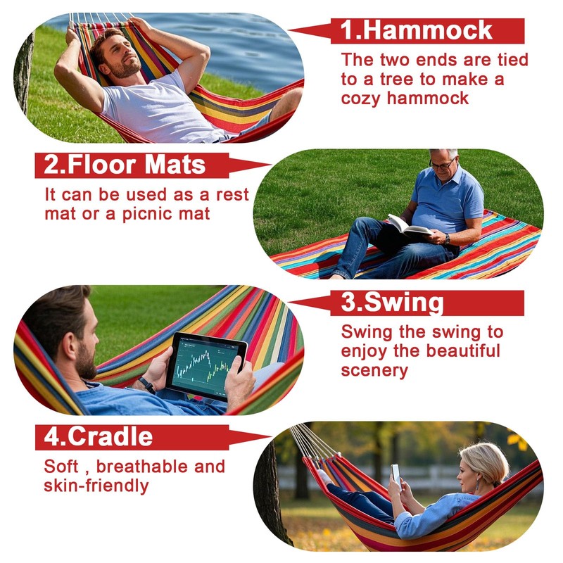 Double Hammock Comfortable with Stand for Hanging Sturdy 440lbs Capacity