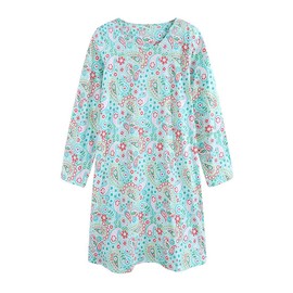 CHUNG Women's Cotton Nightgowns Long Sleeve Crew Neck Cartoon Print Sleep Dress Sleepwear Loose Nightdress Nightshirt Soft Pajamas,GreenPaisley,L