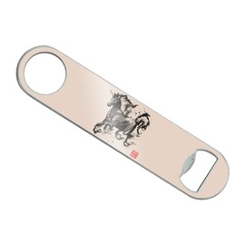 Unicorn Traditional Chinese Ink Painting Stainless Steel Vinyl Covered Flat Bartender Speed Bar Bottle Opener