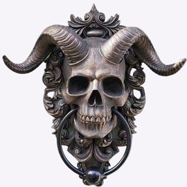 FitBest Door Knocker, Horned God Skull Wall Decor, Resin Modern Door Knocker with Cast Iron Ring, 13.5*11*3cm, 1 Piece