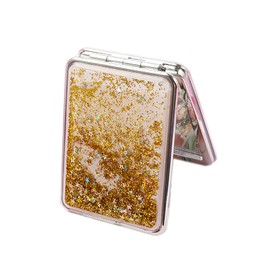 Creative Quicksand Moving Sand Small Mini Mirror Double-Sided Portable Compact Mirror Glitter Foldable Fashion Hand Mirror Portable Travel Pocket Mirror (Square-Gold)
