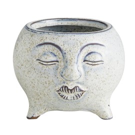 47th & Main Speckled White Glazed Ceramic Planter Pot with Legs for Flowers Succulents and Small Plants, Small, Face