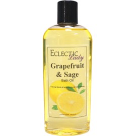 Grapefruit and Sage Bath Oil by Eclectic Lady - Scented Bath Oil - Relaxing & Moisturizing Bathing Oil - Fragrance Body Oil for Dry & Rough Sensitive Skin - Body Daily Nourishing Shower Oil (8 oz)