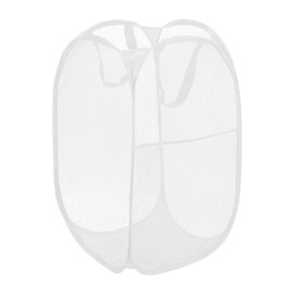 MECCANIXITY Mesh Laundry Basket Collapsible Laundry Hamper Foldable Dirty Clothes Baskets with Handles and Side Pocket for Laundry Room Travel Storage Bathroom Dorm, White