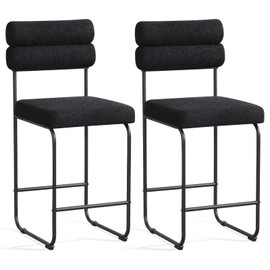 Giantex 26" Counter Height Bar Stools Set of 2, Upholstered Sherpa Bar Chairs with Backs, Metal Frame & Footrest, Modern Teddy Fabric Barstools for Kitchen Island Dining Room Restaurant, Black