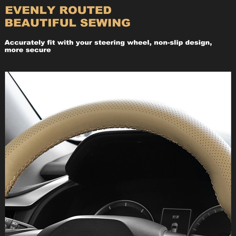 XUKEY Beige Leather DIY Car Steering Wheel Cover Breathable Non-slip