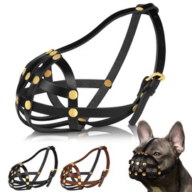 OOPSDOGGY French Bulldog Dog Muzzle for Short Snout Dog - Leather Breathable Secure Basket Muzzle for Frenchie Prevents Biting No Chewing Adjustable (Black, Size 2 - French Bulldog)