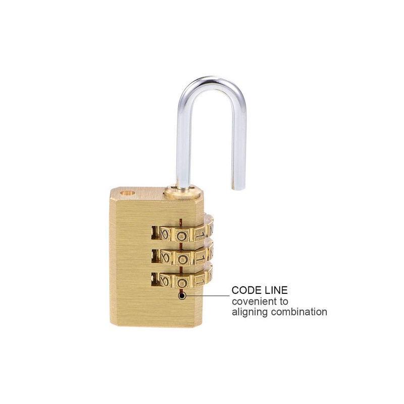sourcing map 3 Digit Combination Padlock Brass Locks 3mm Shackle