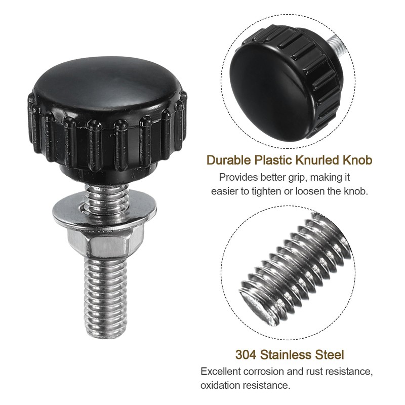 sourcing map 4 Sets Knurled Knobs Thumb Screws with Nuts