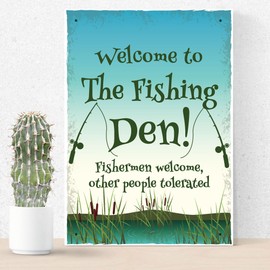 Red Ocean The Fishing Den Fishing Accessories Hanging Shed Garage Man Cave Sign Welcome Birthday Gift For Fisherman Dad Brother Uncle