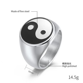 JESMING Men's Rings Tai Chi Yin Yang Ring Zen Master Ring Stainless Steel Rings Biker Cocktail Party Rings for Men (Silver, 10)