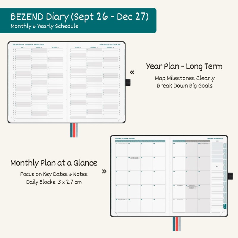 BEZEND Academic Diary 2026-2027 Page A Day (Sept'26-Dec'27) Compact 18