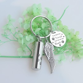 DAIFFUNE Cylinder Urn Keychain for Ashes Pet Cremation Keychain Dog Ash Necklace Cat Urn Necklace-You left my world but never my heart.
